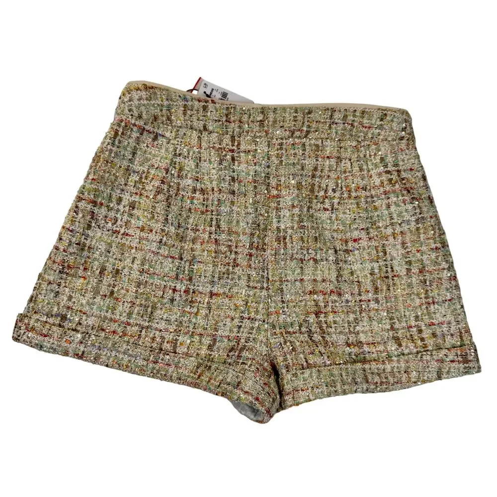 Tweed High Waisted Shorts Cream Women's 10 Chanel Inspired Parisian Vacation NWT - Picture 4 of 16